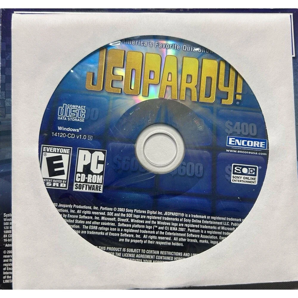Jeopardy! PC CD Rom 2003 Game.  Pre-Owned.